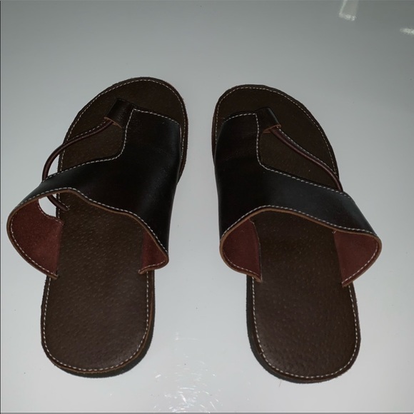 Handmade  Hippie Flip Flops/Sandals Brown Size 6 - Picture 2 of 4